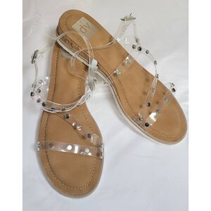 DV By Dolce Vita Clear Silver Studded Buckle Sandals 1" Espadrille Wedge Sz 9